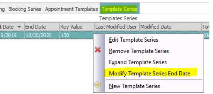 Modify Template Series End Date